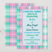 コットンキャンディのチェック柄のレズビアンでの美しい旅 招待状 (正面/裏面)