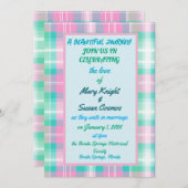 コットンキャンディのチェック柄の美しいレズビアン旅 招待状 (正面/裏面)