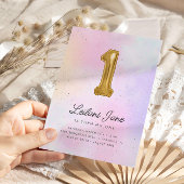 コットンキャンディウォーターカラーガールズ誕生日バルーン 招待状