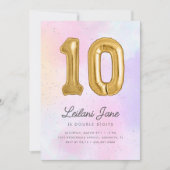 コットンキャンディウォーターカラーガールズ10thバースデーパーティー 招待状 (正面)