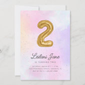 コットンキャンディウォーターカラーガールズ2ndバースデーバルーン 招待状 (正面)