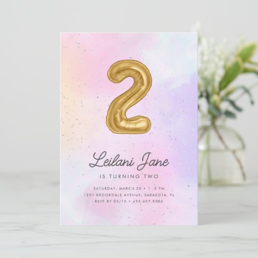 コットンキャンディウォーターカラーガールズ2ndバースデーバルーン 招待状 (スタンド正面)