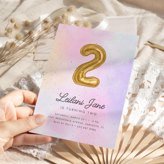 コットンキャンディウォーターカラーガールズ2ndバースデーバルーン 招待状