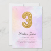 コットンキャンディウォーターカラーガールズ3rdバースデーバルーン 招待状 (正面)