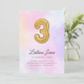 コットンキャンディウォーターカラーガールズ3rdバースデーバルーン 招待状 (スタンド正面)