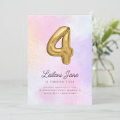 コットンキャンディウォーターカラーガールズ4thバースデーバルーン 招待状 (スタンド正面)