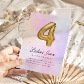 コットンキャンディウォーターカラーガールズ4thバースデーバルーン 招待状