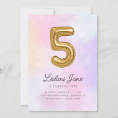 コットンキャンディウォーターカラーガールズ5th誕生日バルーン 招待状 (正面)