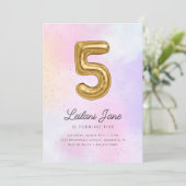 コットンキャンディウォーターカラーガールズ5th誕生日バルーン 招待状 (スタンド正面)