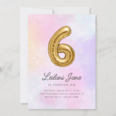 コットンキャンディウォーターカラーガールズ6th誕生日バルーン 招待状 (正面)