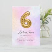 コットンキャンディウォーターカラーガールズ6th誕生日バルーン 招待状 (スタンド正面)