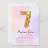 コットンキャンディウォーターカラーガールズ7誕生日バルーン 招待状 (正面)
