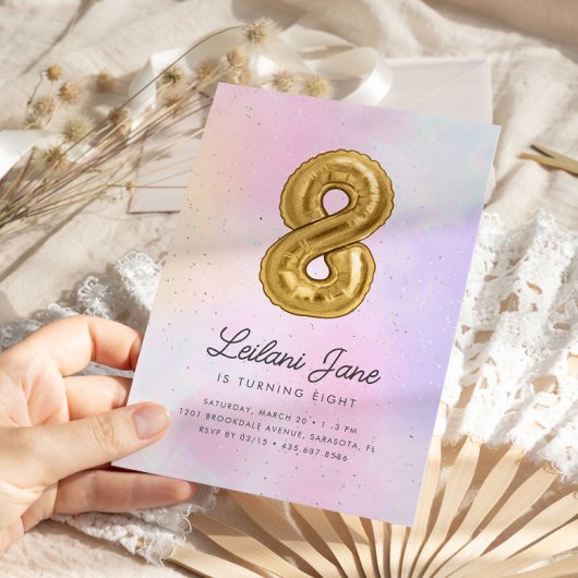 コットンキャンディウォーターカラーガールズ8誕生日バルーン 招待状