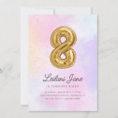 コットンキャンディウォーターカラーガールズ8誕生日バルーン 招待状 (正面)
