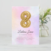 コットンキャンディウォーターカラーガールズ8誕生日バルーン 招待状 (スタンド正面)