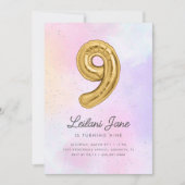 コットンキャンディウォーターカラーガールズ9th誕生日バルーン 招待状 (正面)