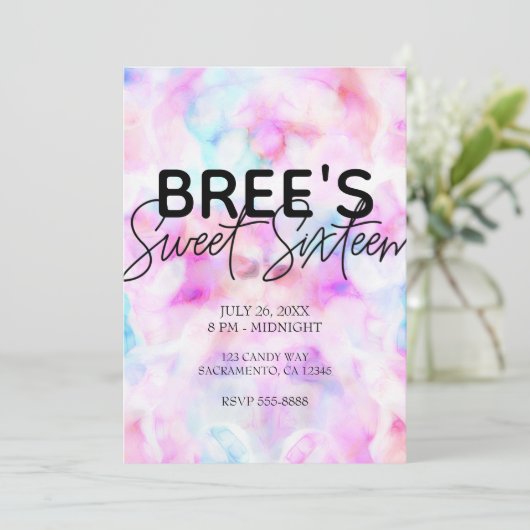 コットンキャンディカラーズウォーターカラーグラムスウィート16パーティー 招待状 (スタンド正面)