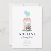 コットンキャンディカート誕生日パーティーの招待状 招待状 (正面)