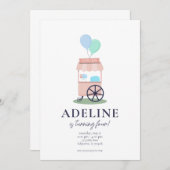 コットンキャンディカート誕生日パーティーの招待状 招待状 (正面/裏面)