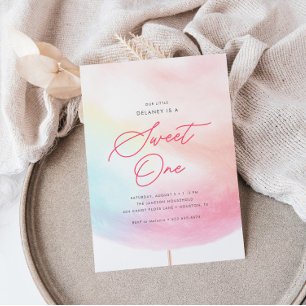 コットンキャンディスウィートカラフルワン誕生日 招待状