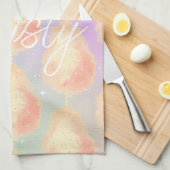 コットンキャンディスターダスト桃ティール(緑がかった色)パープルパステル キッチンタオル (四つ折り)