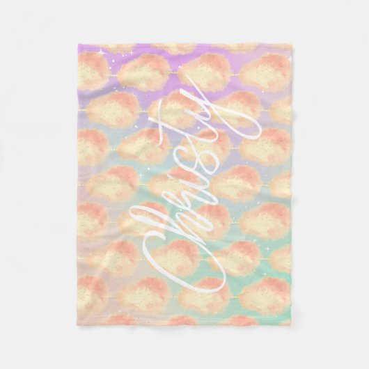 コットンキャンディスターダスト桃ティール（緑がかった色）パープルパステル フリースブランケット (正面)