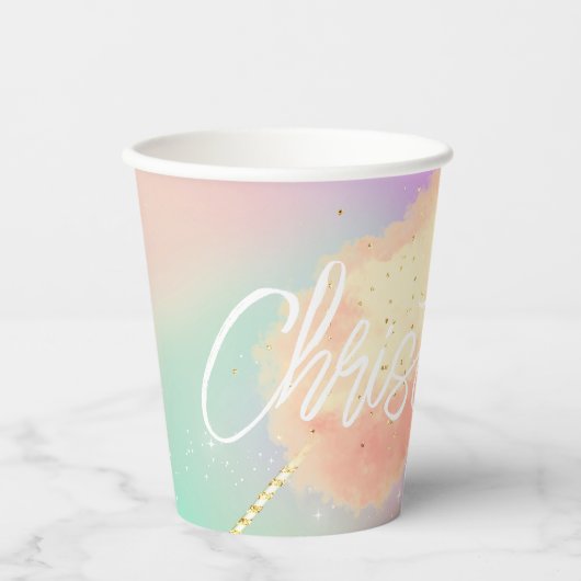 コットンキャンディスターダスト桃ティール(緑がかった色)パープルパステル 紙コップ (正面)