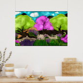 コットンキャンディツリーズ抽象芸術アート ポスター (キッチン)