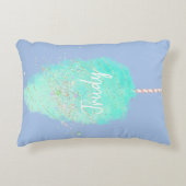 コットンキャンディティール（緑がかった色）かわいいグリッター紫の水色 アクセントクッション (正面)