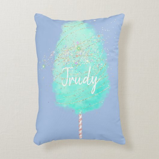 コットンキャンディティール（緑がかった色）かわいいグリッター紫の水色 アクセントクッション (正面(垂直))