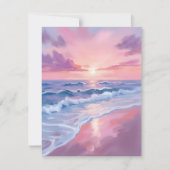 コットンキャンディビーチ ピンクの海の波の絵画カード (正面)