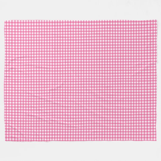 コットンキャンディピンクとホワイトジンガム市松模様にコジー フリースブランケット (正面(横))