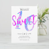 コットンキャンディピンクブルースウィート16誕生日パーティー 招待状 (スタンド正面)