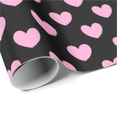 コットンキャンディピンクポルカハートオンブラック ラッピングペーパー (ロールコーナー)