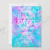 コットンキャンディピンク&ブルーウォーターカラースウィート16パーティー 招待状 (正面)