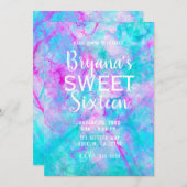 コットンキャンディピンク&ブルーウォーターカラースウィート16パーティー 招待状 (正面/裏面)
