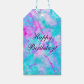 コットンキャンディピンク&ブルーウォーター色の洗い流し汚れ ギフトタグ (正面)