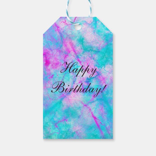 コットンキャンディピンク&ブルーウォーター色の洗い流し汚れ ギフトタグ (裏面)