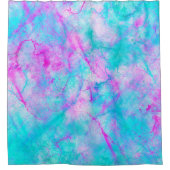 コットンキャンディピンク&ブルーウォーター色の洗い流し汚れ シャワーカーテン (正面)