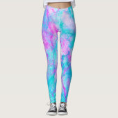 コットンキャンディピンク&ブルーウォーター色の洗い流し汚れ レギンス (正面)
