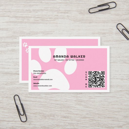 コットンキャンディポープリントQRコードペットシッター歩く 名刺 (正面/裏面インサイチュ)