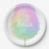コットンキャンディレインボーグリッターかわいい ペーパープレート (正面)