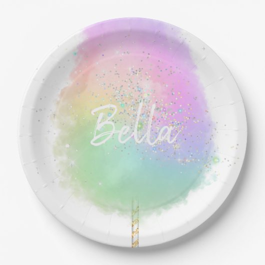 コットンキャンディレインボーグリッターかわいい ペーパープレート (正面)