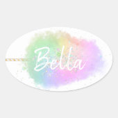 コットンキャンディレインボーグリッターかわいい 楕円形シール (正面)