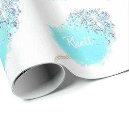 コットンキャンディーのようなかわいい青いグリッターの見た目 ラッピングペーパー