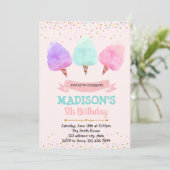 コットンキャンディーの誕生日パーティーの招待 招待状 (スタンド正面)