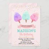 コットンキャンディーの誕生日パーティーの招待 招待状 (正面/裏面)
