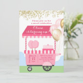 コットンキャンディースイーツお祝い誕生日 招待状 (スタンド正面)