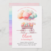 コットンキャンディースイーツバースデーパーティーへの招待 招待状 (正面/裏面)