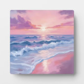 コットンキャンディービーチ | ピンクの海の波の絵画 フォトプラーク (正面)